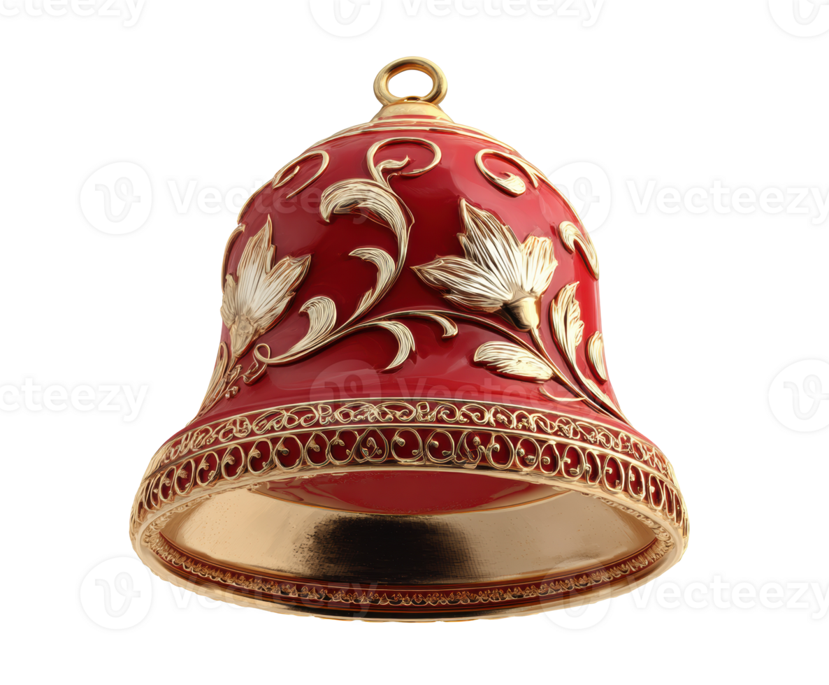 Ornate red decorative bell with gold accents for festive occasions png
