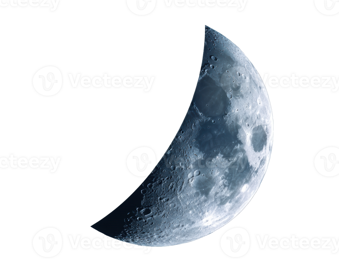 Crescent moon with detailed craters and textures in night sky png