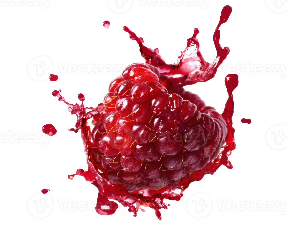 Fresh raspberry splashing in vibrant juice png