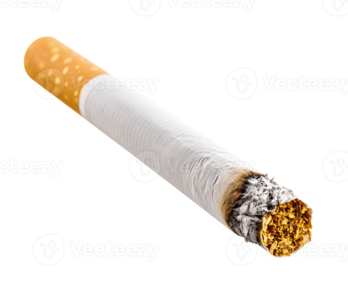 Close-up view of a burning cigarette with ash and smoke png