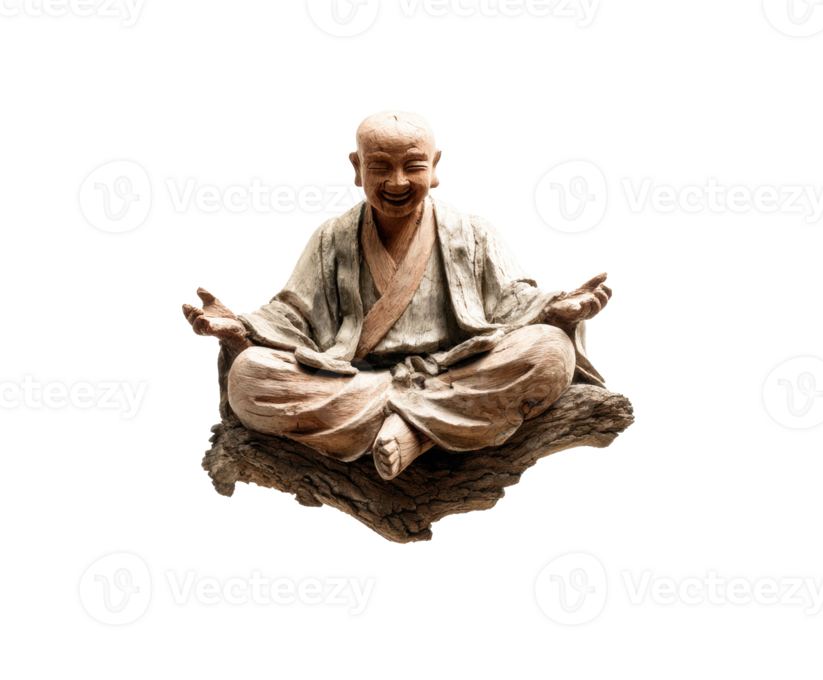 Joyful statue of a meditating monk symbolizing peace and serenity png