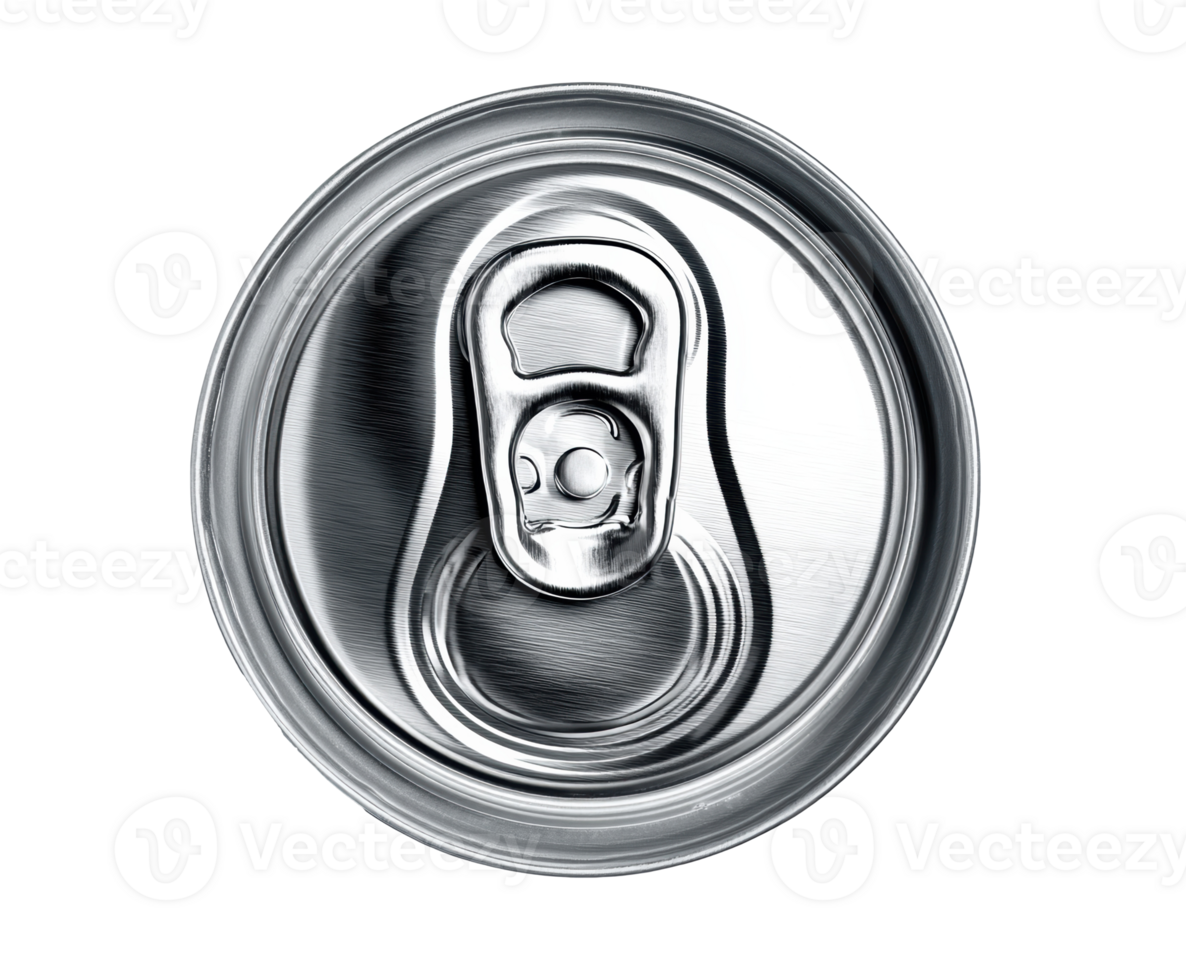Top view of a metallic soda can lid for design purposes png