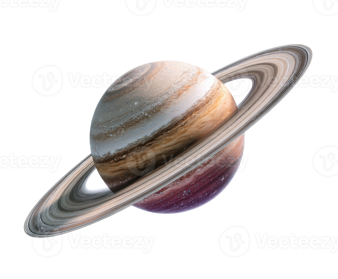 Visual of Saturn showcasing its iconic rings and atmospheric layers png