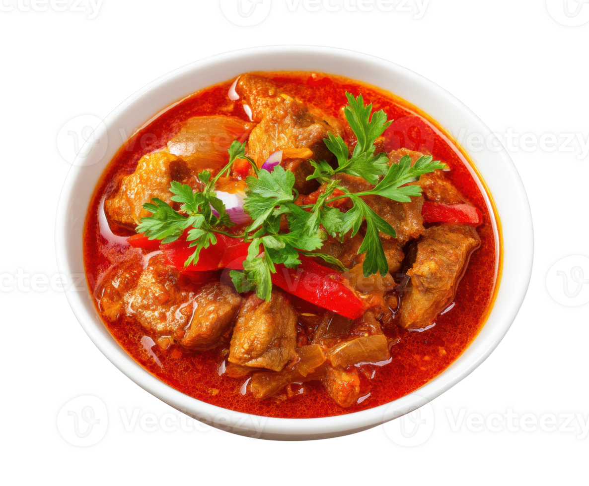 Spicy meat stew with herbs and vegetables for culinary delight png