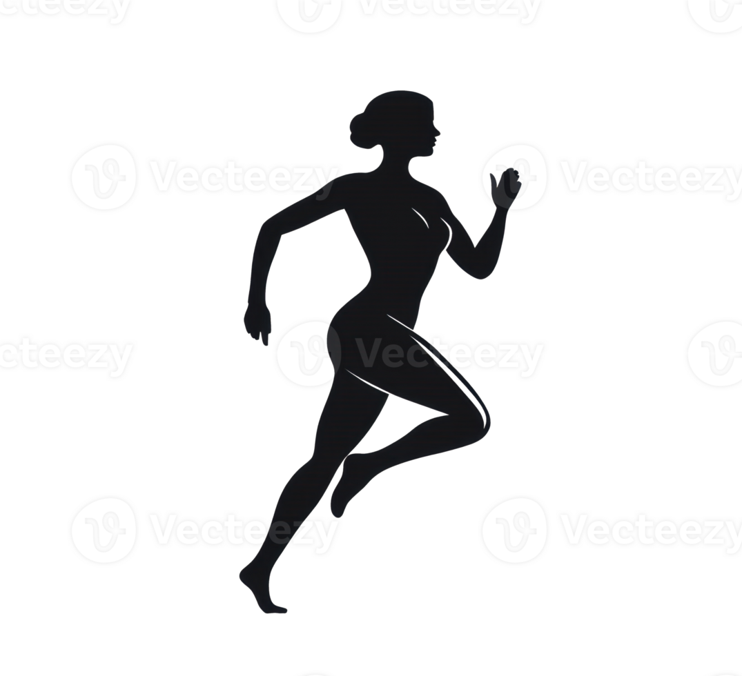 Dynamic silhouette of a woman running for fitness or health concept png