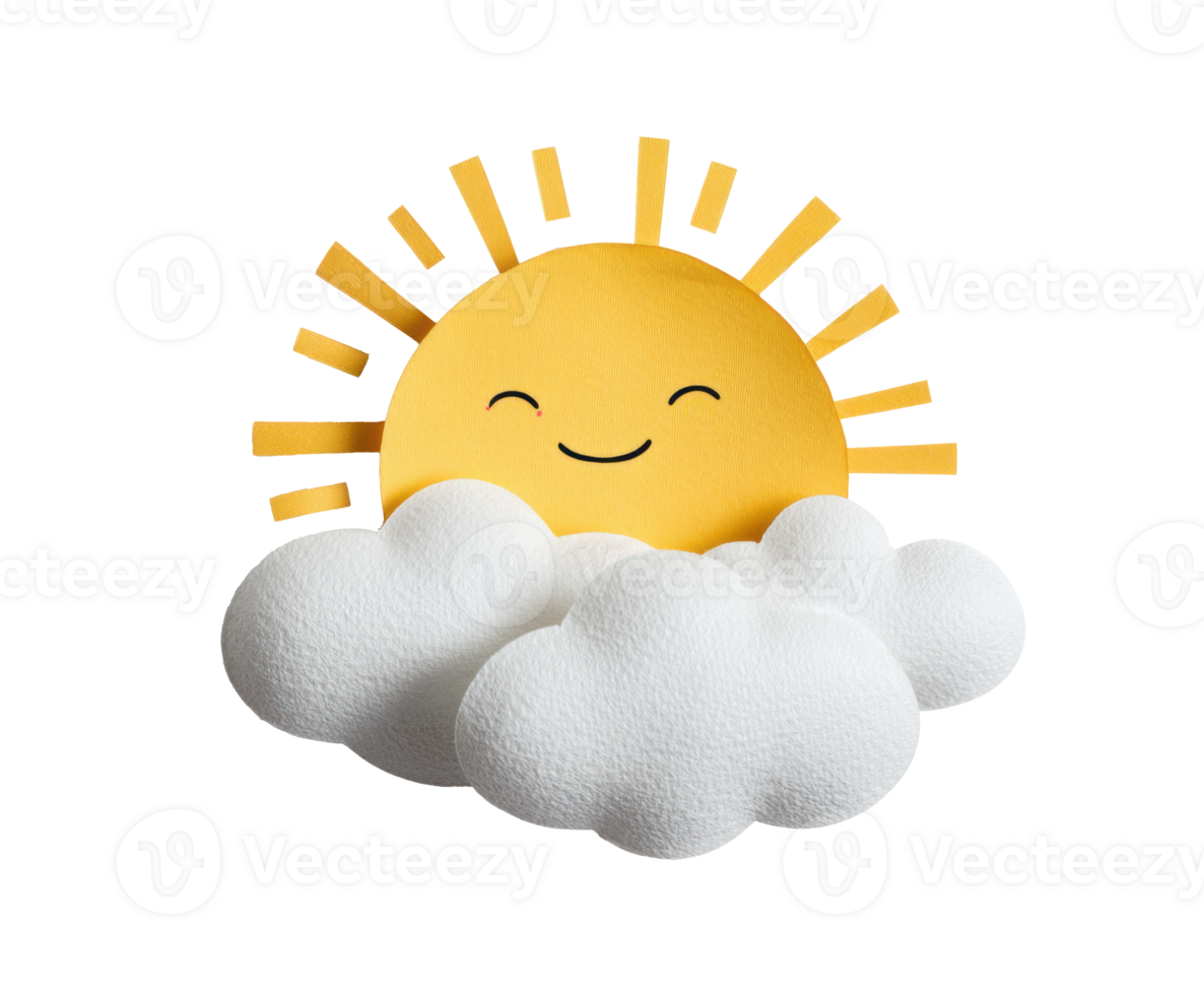 Cheerful sun peeking from fluffy clouds for joyful designs png