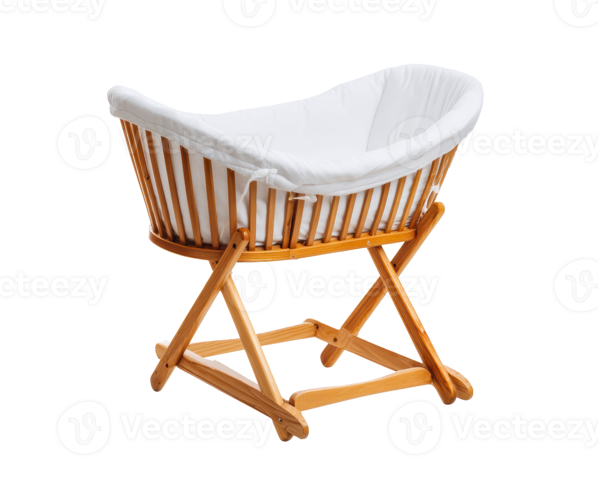 Natural wooden baby bassinet for newborns in serene home setting png