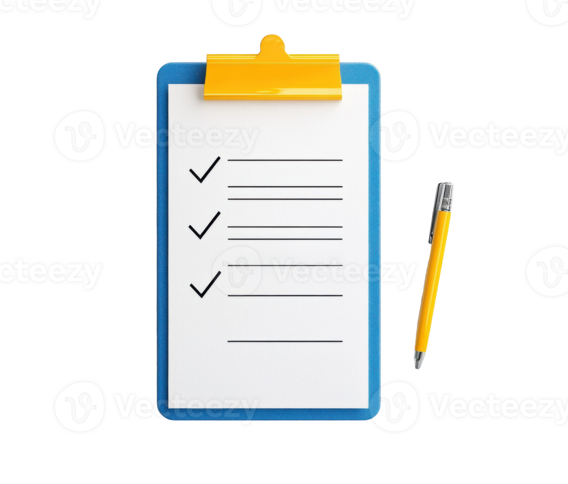 Checklist with pen for tasks and organization in office setting png