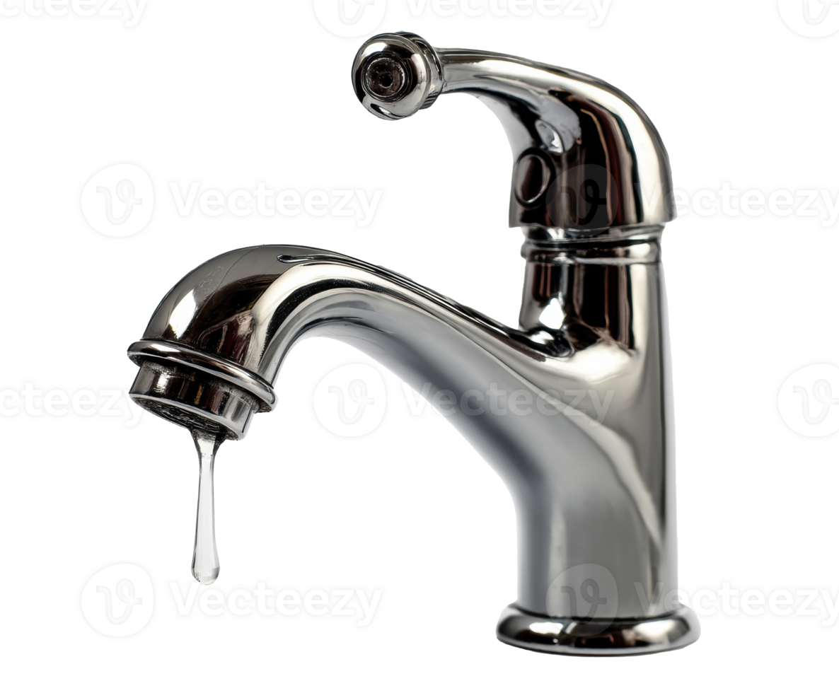 Modern faucet design with water dripping in kitchen setting png