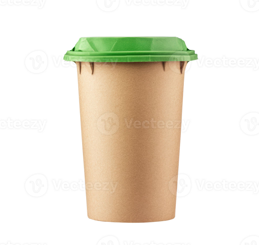Recyclable coffee cup with green lid for eco-friendly beverage use png