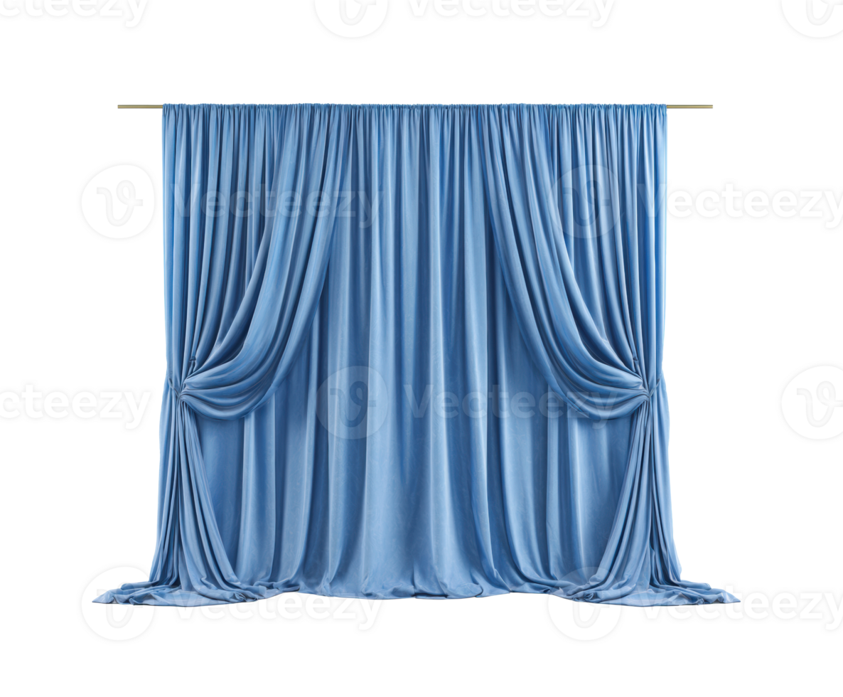 Elegant blue curtain drapes for theatrical stage design or event decor png