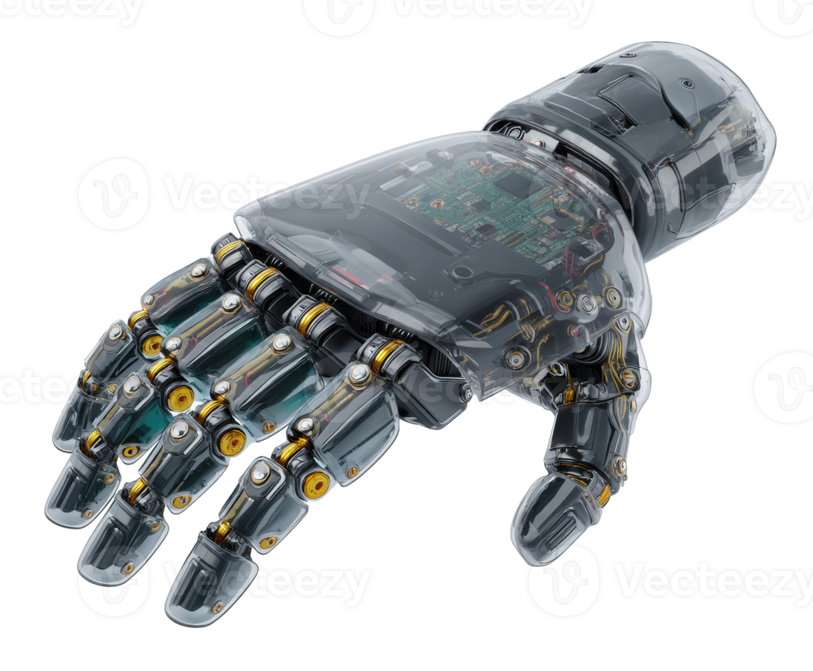 Intricate robotic hand for tech projects png