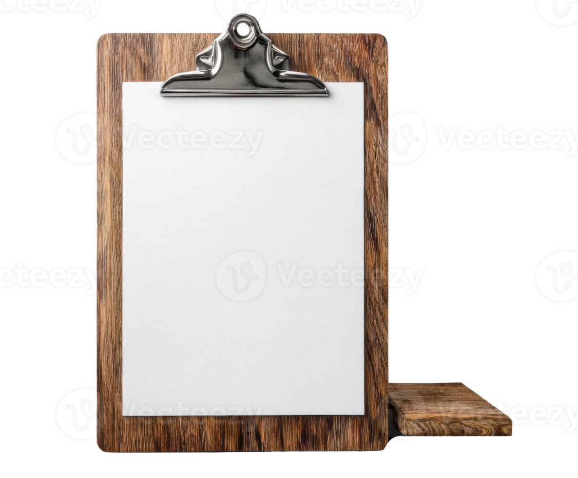 Wooden clipboard with blank paper for notes and organization png