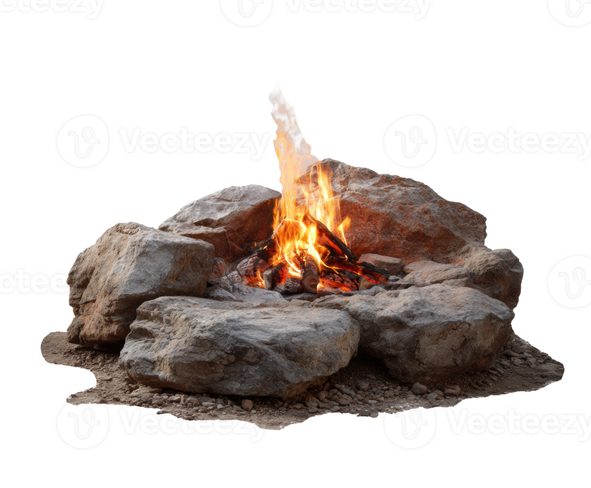 Campfire among rocks for outdoor gatherings and warmth png