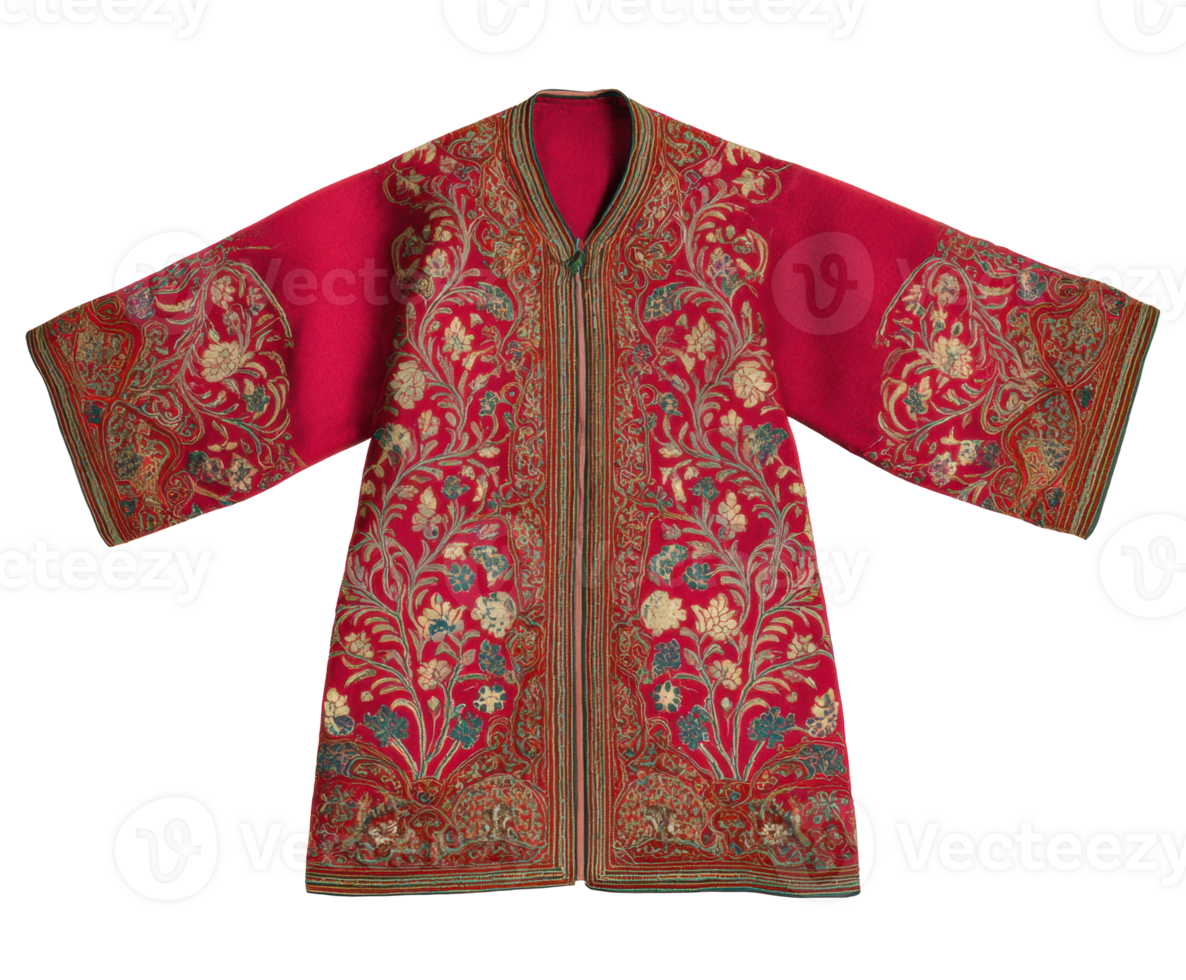 Embroidered coat with intricate floral designs and colors png