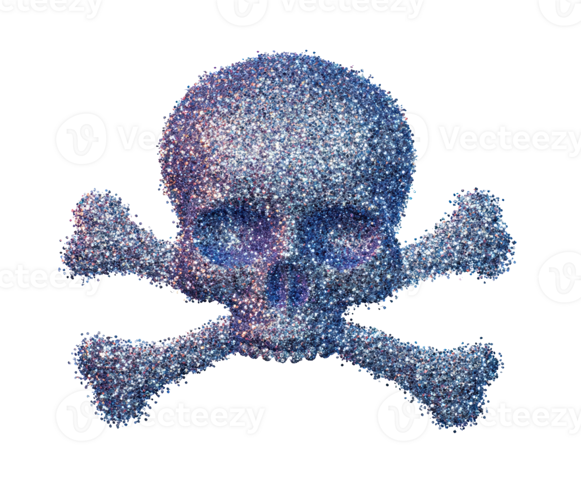 Skull and crossbones design with glitter effect for creative projects png