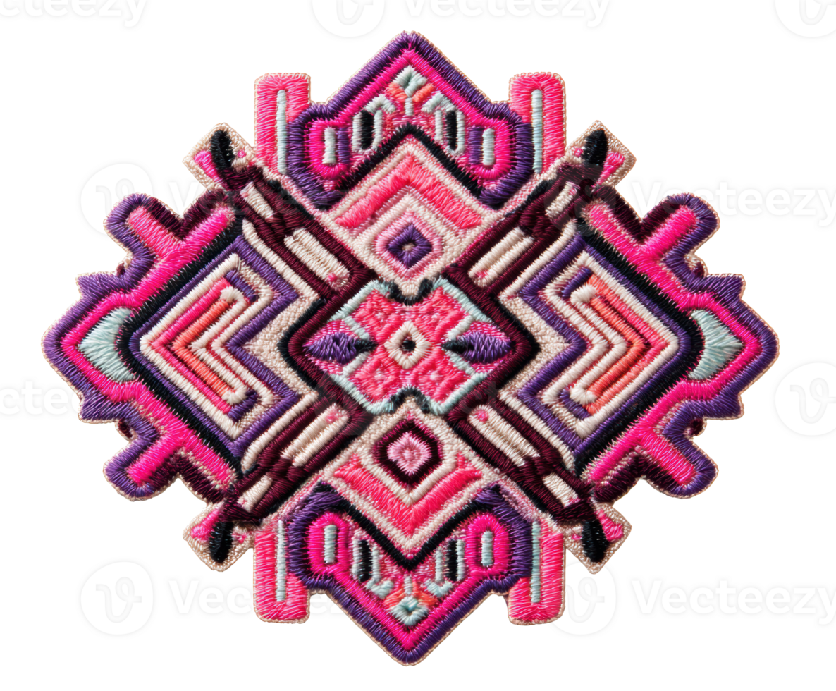 Colorful geometric embroidery design for textile art and crafts png