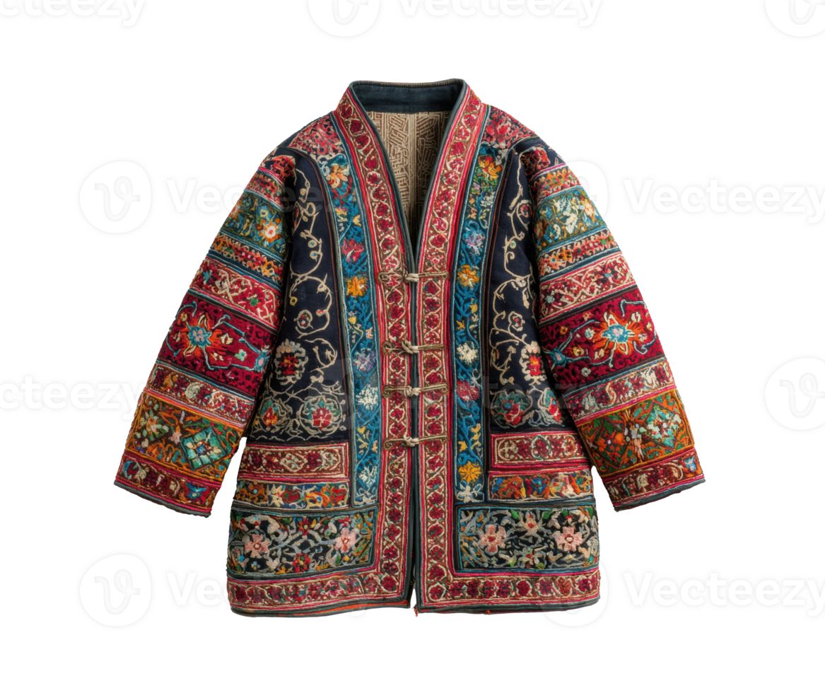 Colorful embroidered coat with intricate patterns png