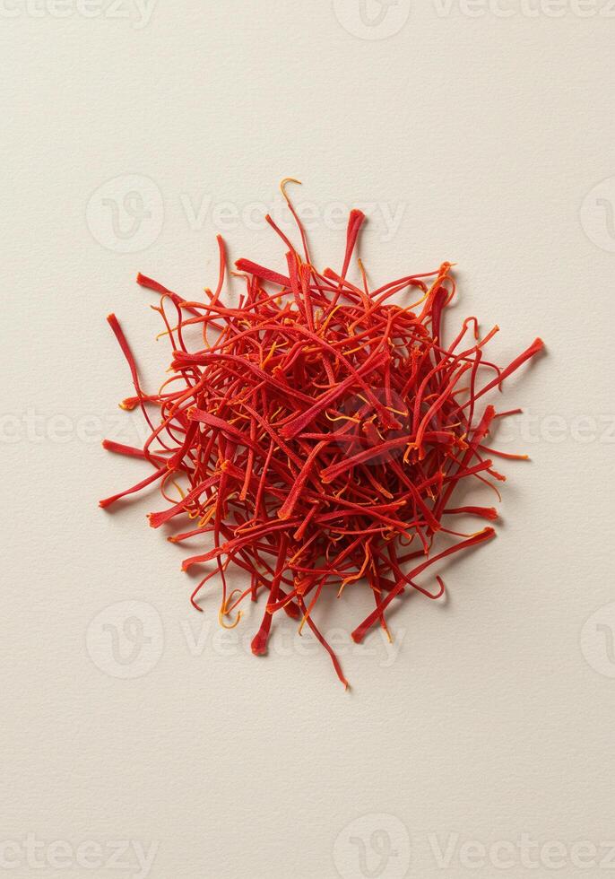 A beautiful pile of saffron threads ready to be used in cooking. photo