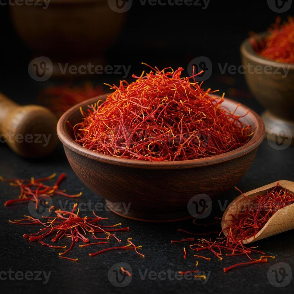 Saffron spice in a bowl ready for culinary use photo