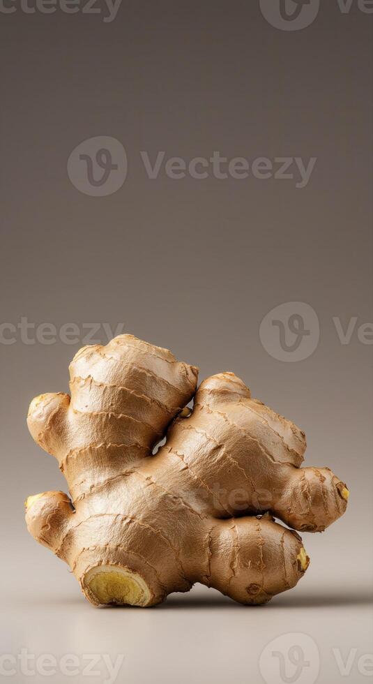 Fresh ginger root isolated on a neutral background photo