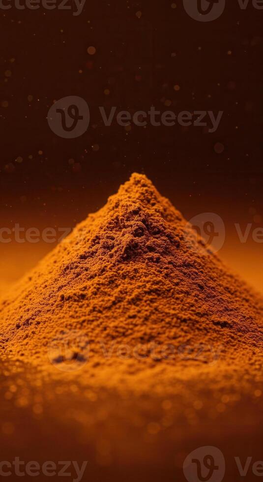A vibrant shot of a golden orange spice powder. photo