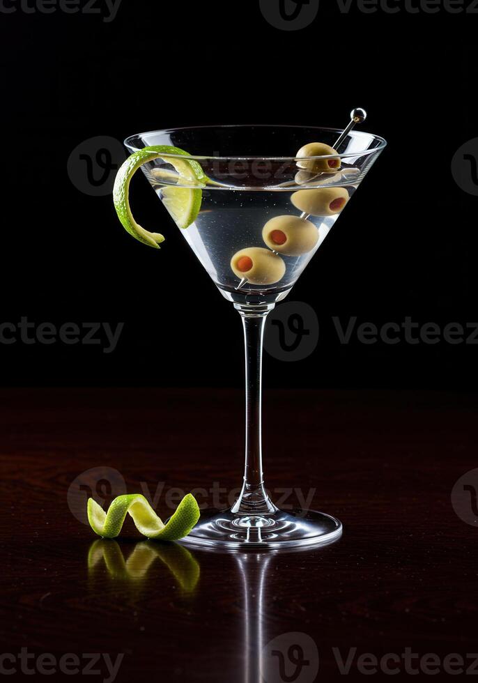 Elegant martini with olives and lime twist photo