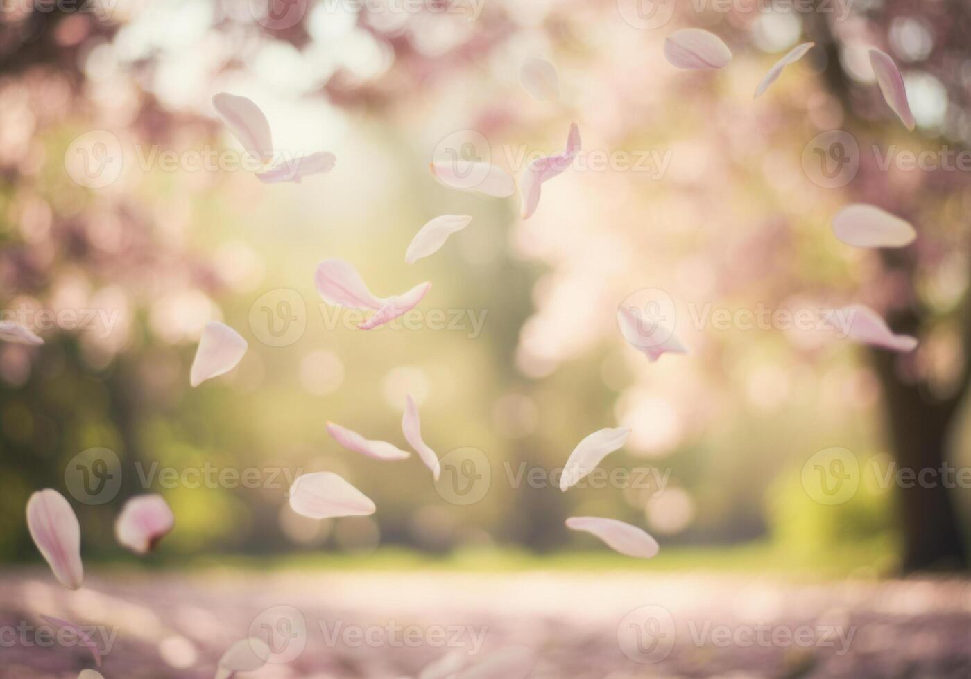 Floating pink petals creating a dreamy scene of spring's beauty photo