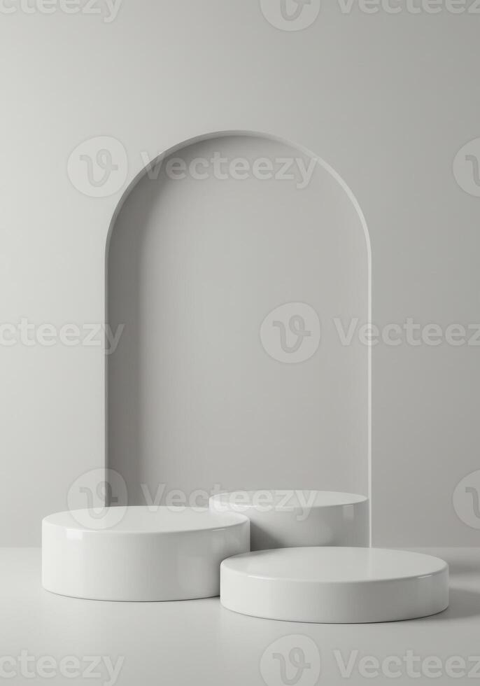 Minimalist white scene with arches and platforms photo