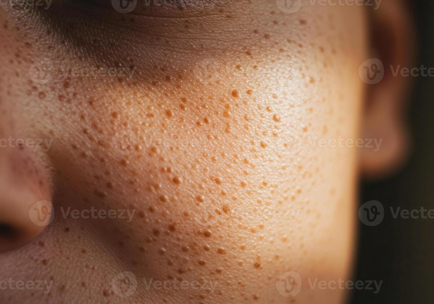 Detailed close up shot of a face with freckles photo