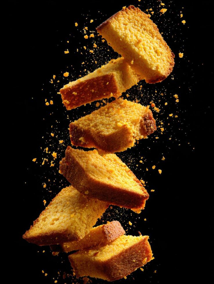 Golden Southern Cornbread Pieces Tumbling Down photo