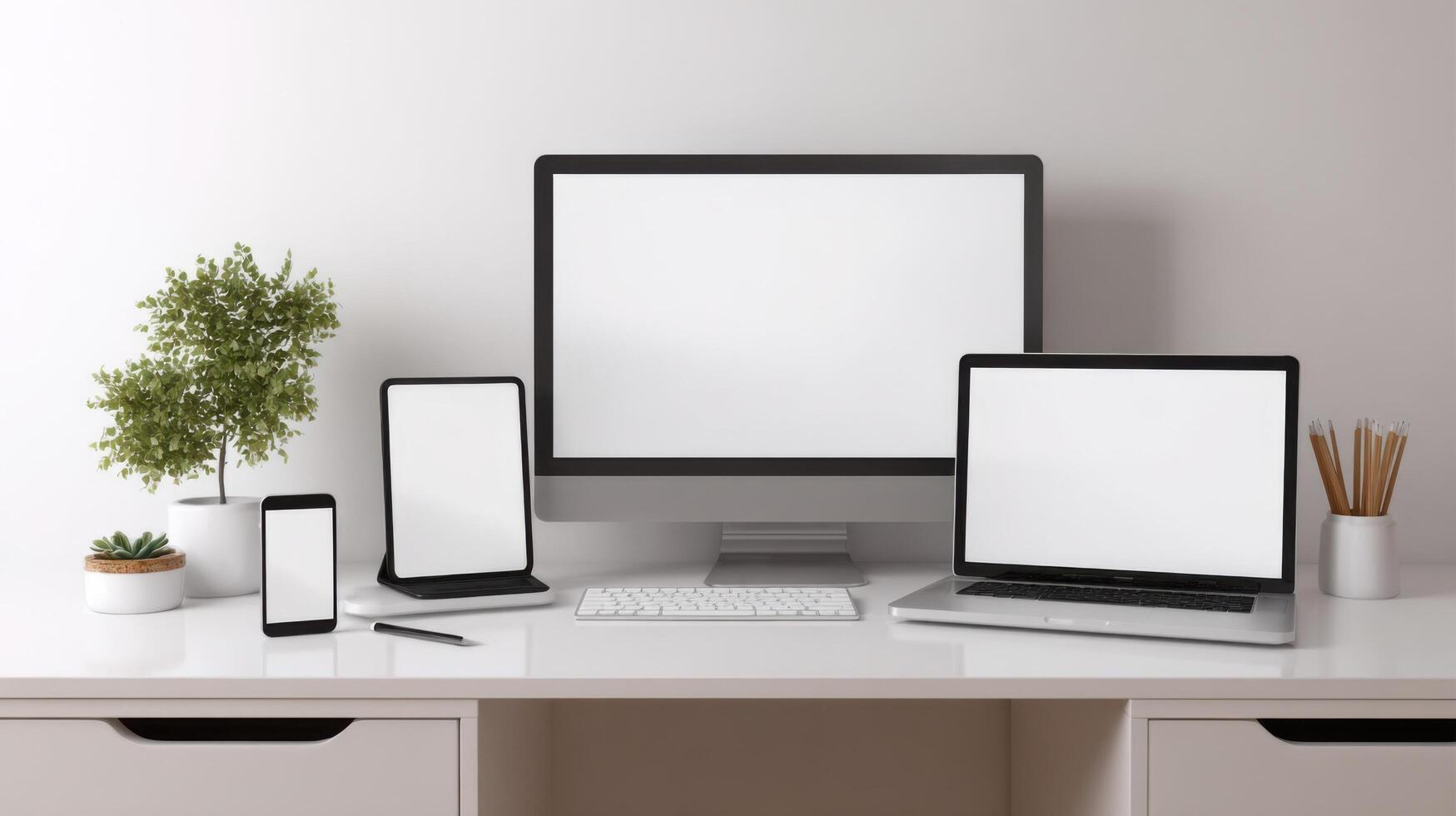 A Mockup Set Of Three Responsive Design Devices photo