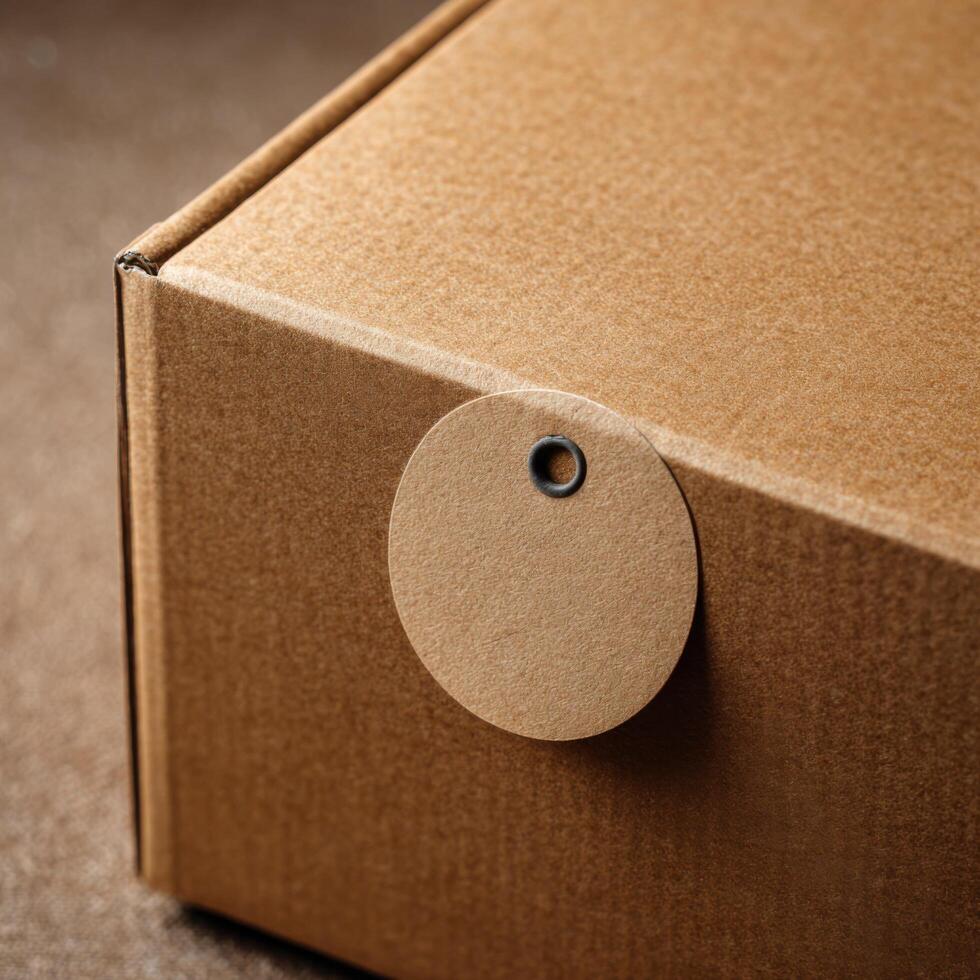 A Circular Sticker Template On A Cardboard Box photo