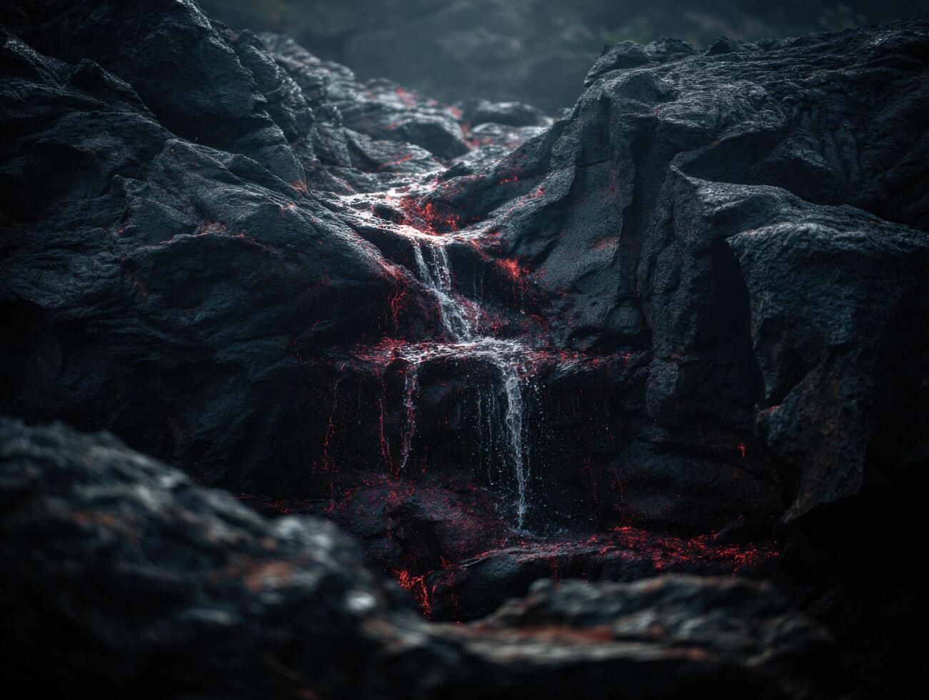 A Cascade On Volcanic Stone In An Isolated Area photo