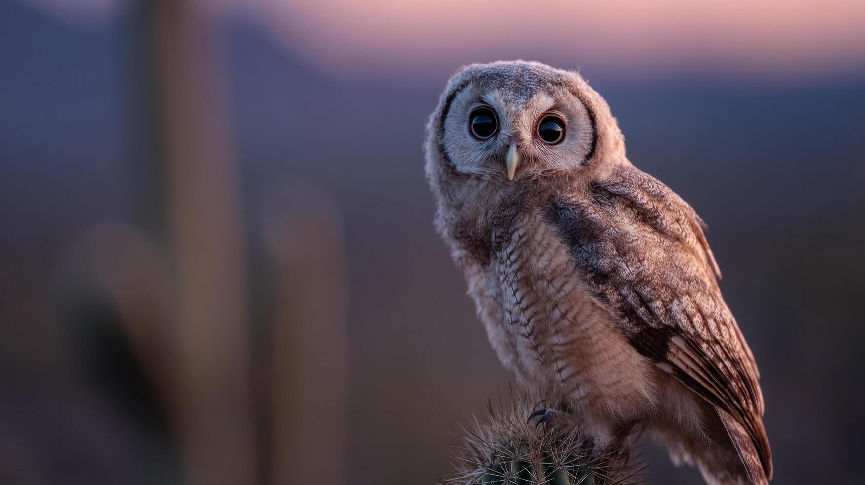 A Curious Owl on a Saguaro as Evening Approaches photo
