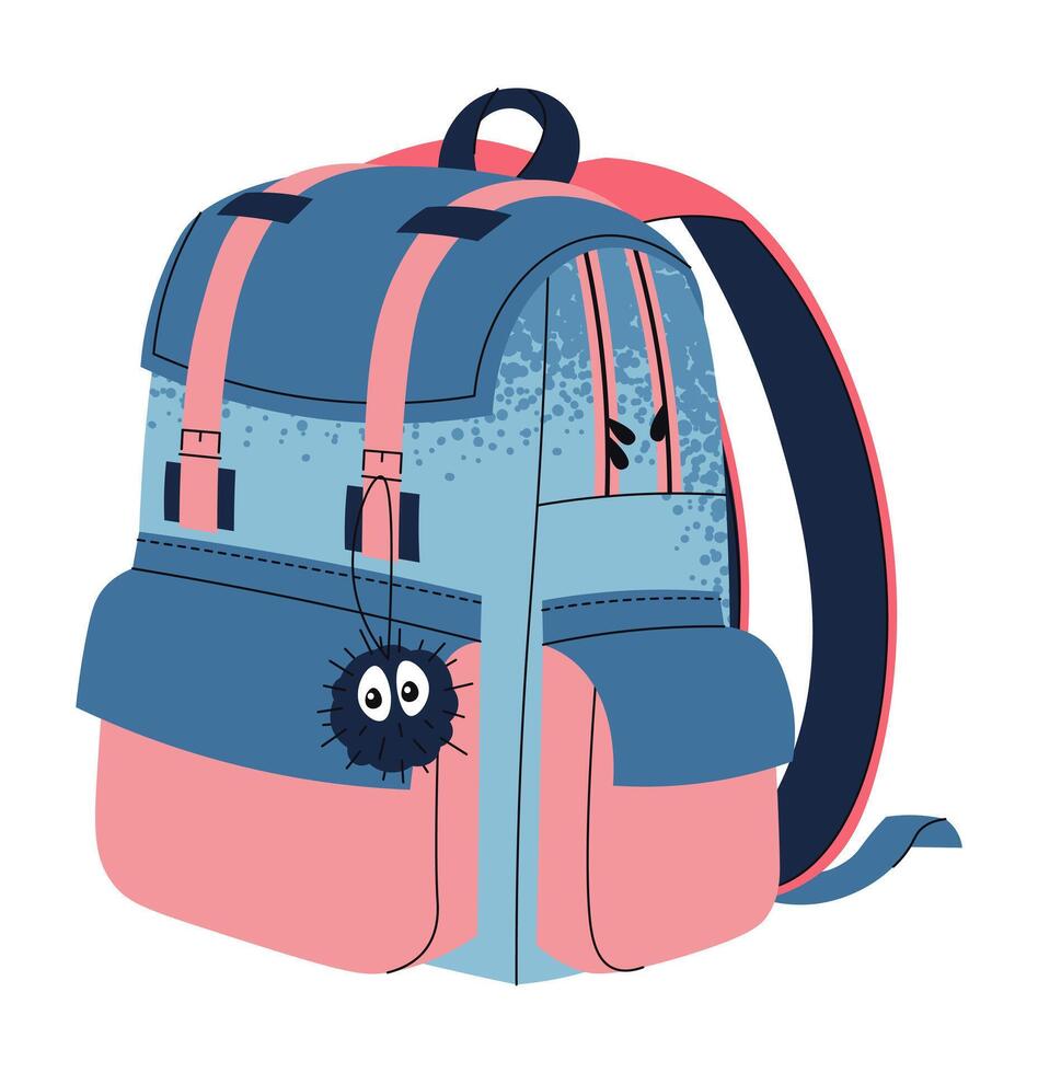 Blue Kids Backpack in Flat Style. Cute School Bag Design. Playful Rucksack Illustration for Kindergarten, Nursery, Preschool. Back to school. Perfect for Children's Products, Stickers, Scrapbooking vector