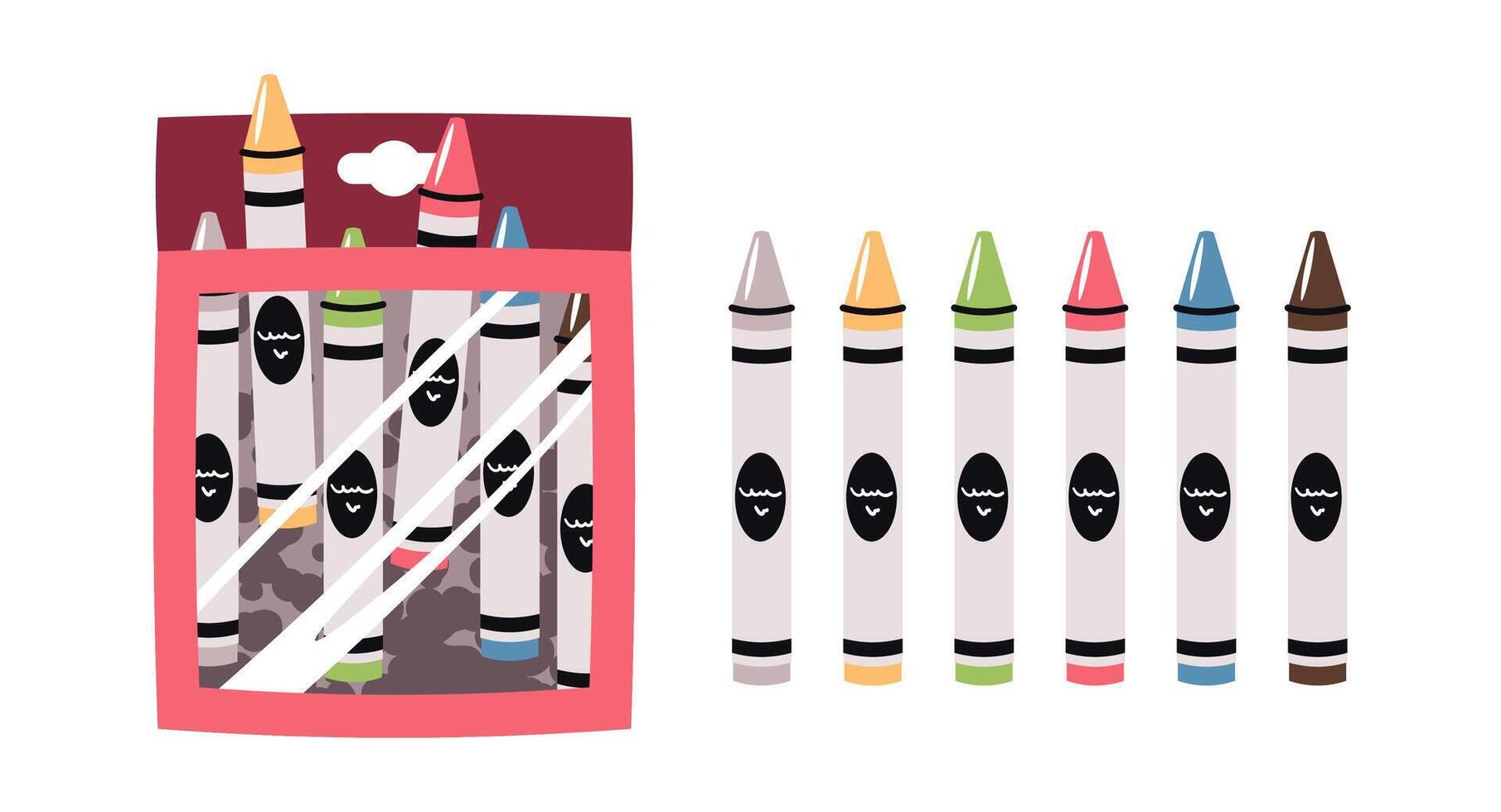 Wax Crayons Set in Flat Design on White Background. Colorful Kids Art Supplies for School, Drawing, and Creative Projects. Perfect for Children's Products, Educational Materials, and Packaging Design vector