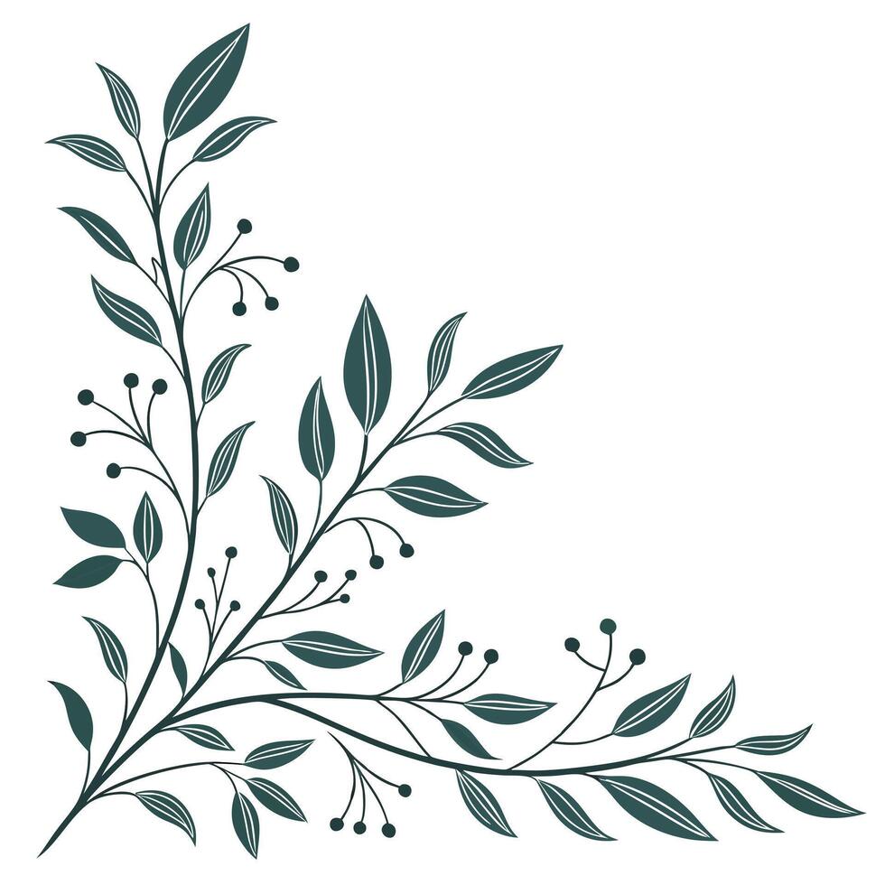 Elegant hand-drawn corner decorations made from intertwined leaves and herbs vector