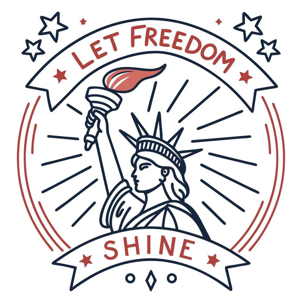 Flat line icon badge of the Statue of Liberty torch radiating fireworks in all directions vector