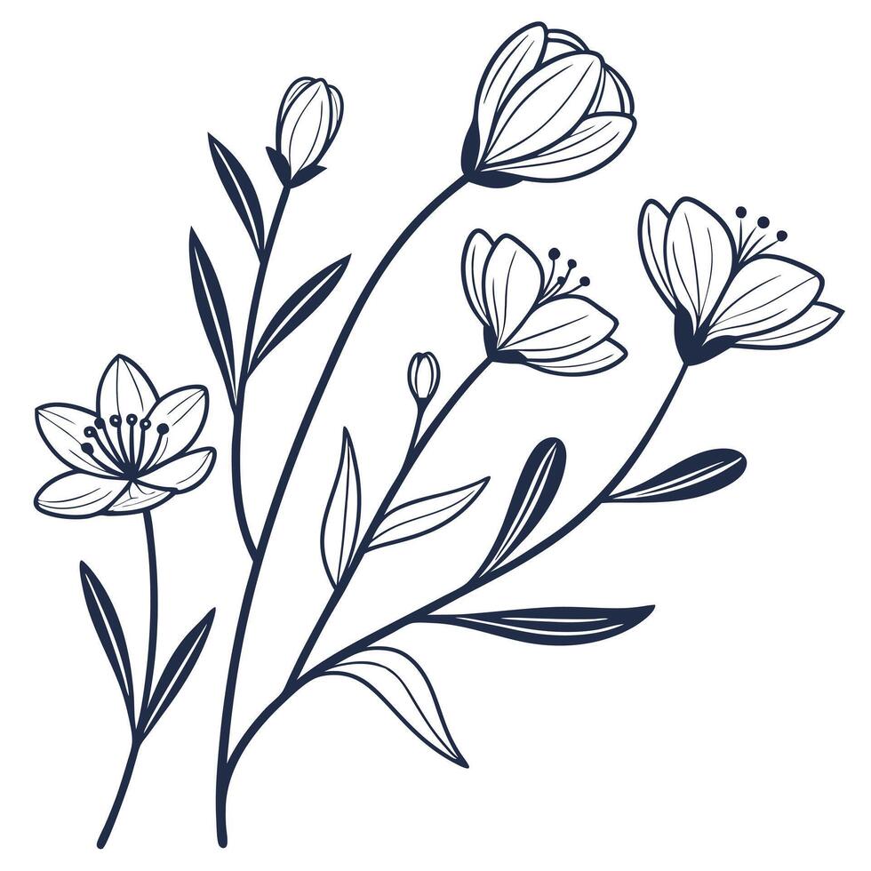 Whimsical Line Botanicals vector
