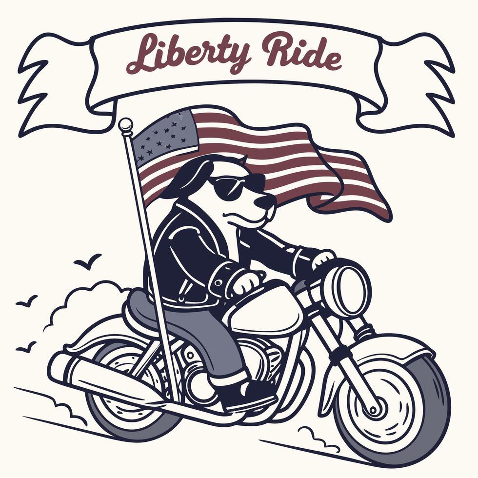 a dog riding a motorcycle with an american flag vector