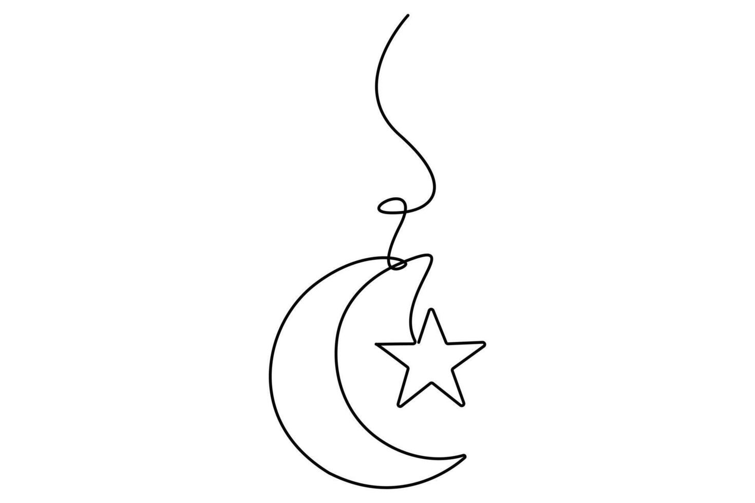 One line ramadan crescent moon and star minimalist outline art illustration vector