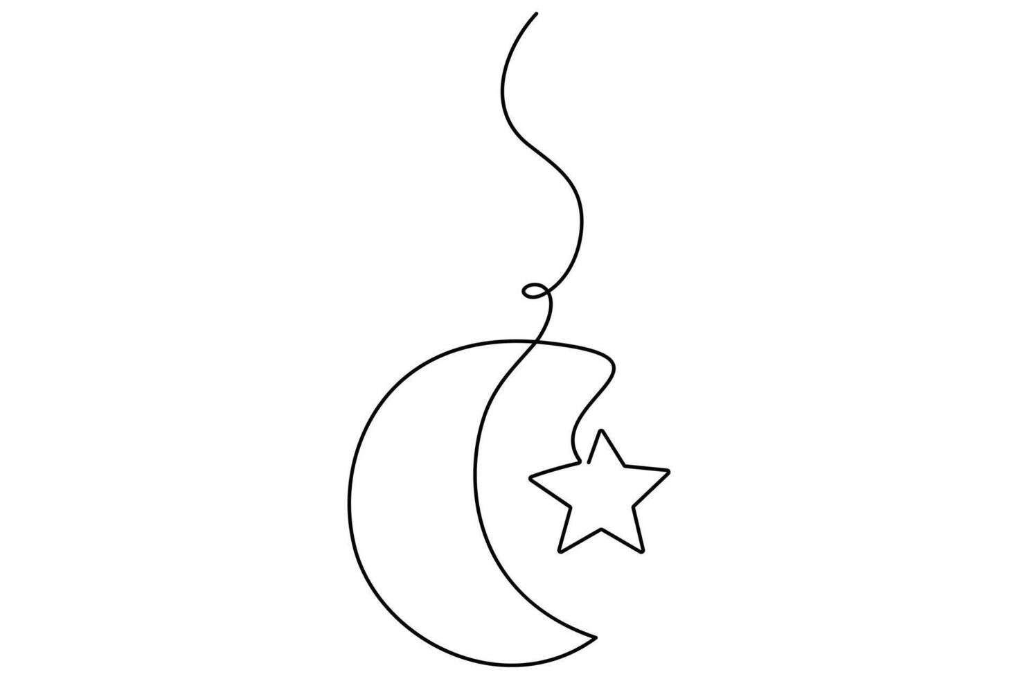 Crescent moon with star one line ramadan outline art on white background vector