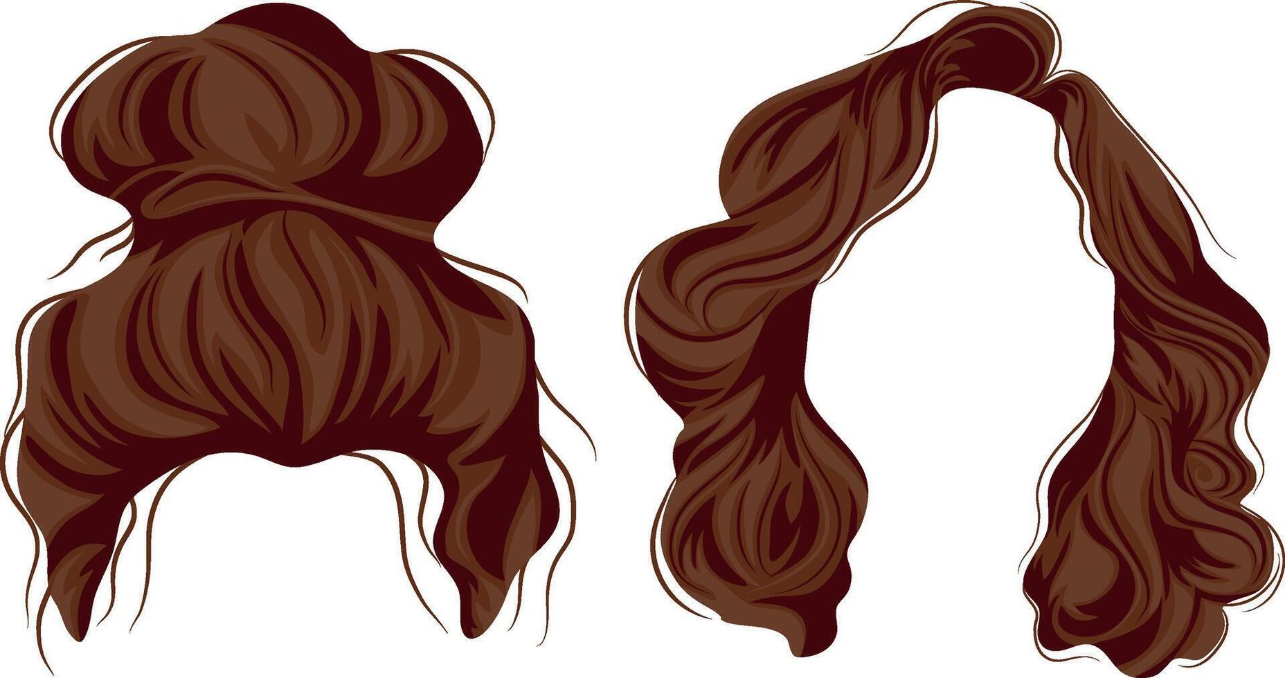 set of two styling and hairstyle templates for medium-length brown female hair for female characters vector
