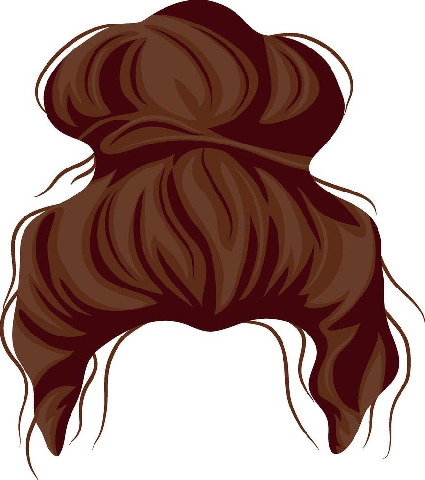 template of a female hairstyle gathered in a messy bun on top, brown in color, medium length for female characters vector
