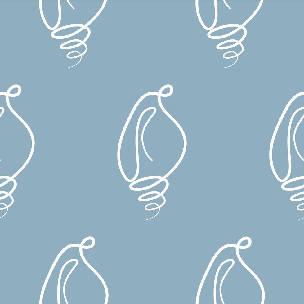 Seamless pattern with conical shells in contour drawing style on a blue background, for various summer designs vector
