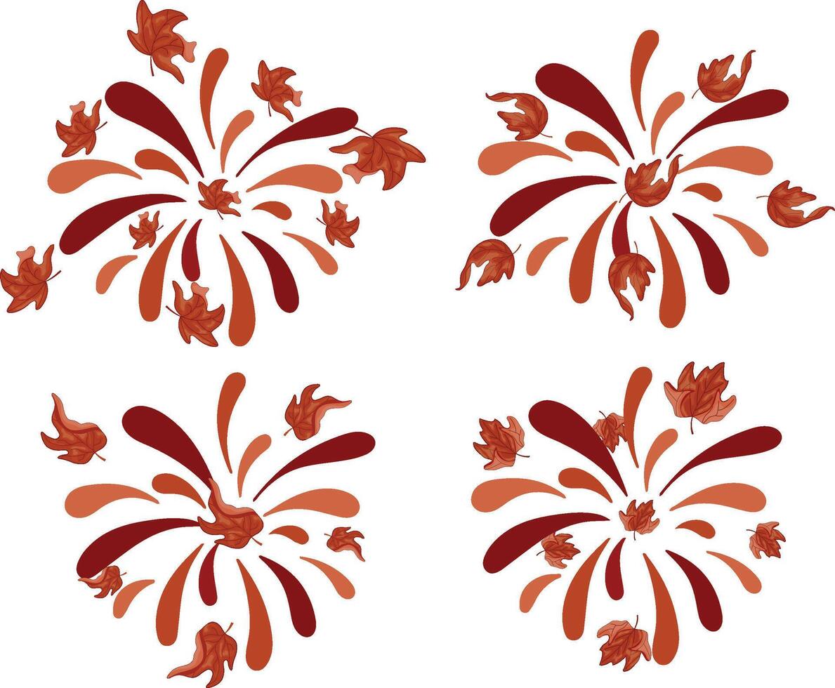 set of fireworks in different shades of orange with different maple leaves, for Canada Day vector