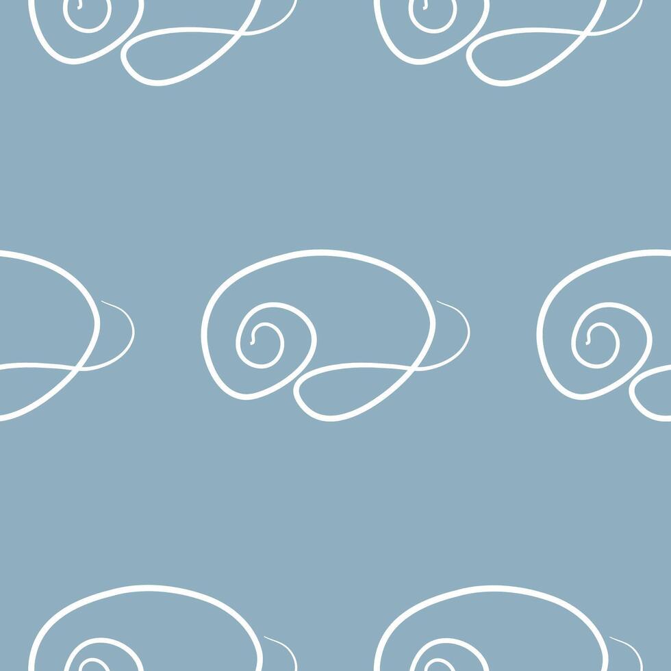 Repeating seamless pattern with elegant spiral shells on a blue background, for various summer designs vector