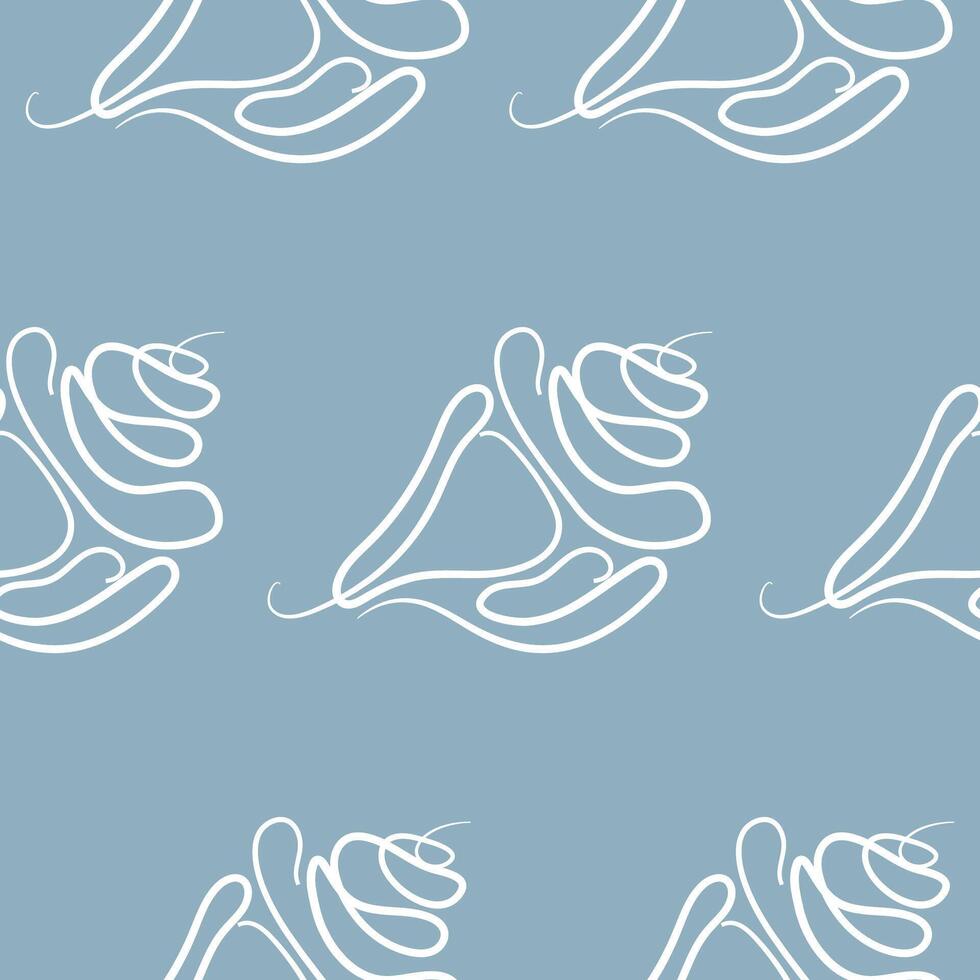 Simple seamless pattern with seashells in a clean outline style on a blue background, for various summer designs vector