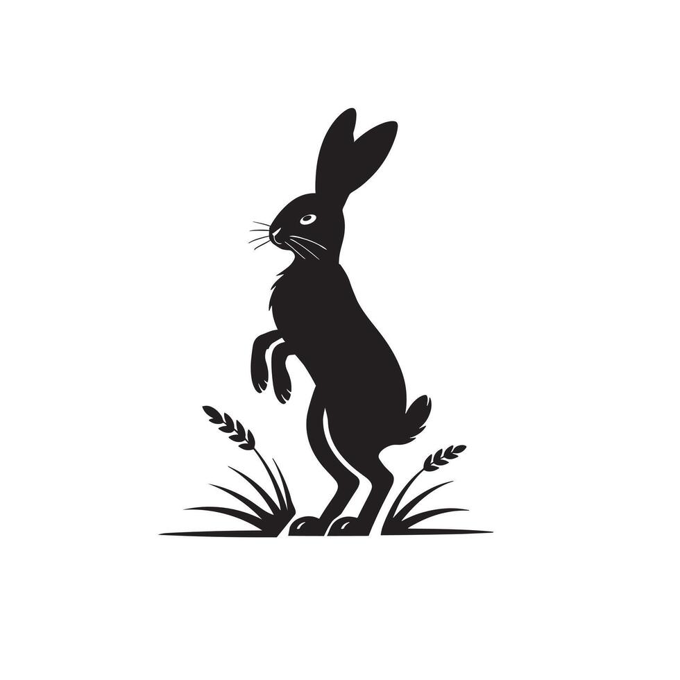 Hare silhouette standing on grass vector